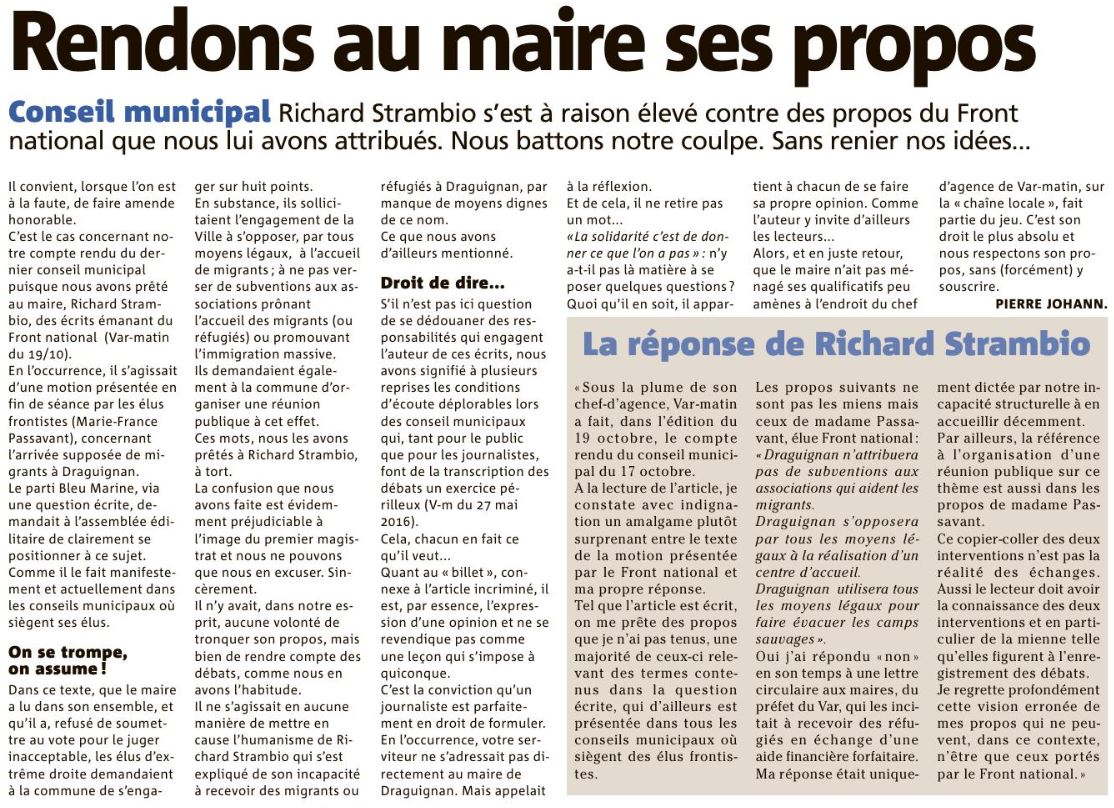 “Editorial moisi, trucage et intoxication” ! Le maire de Draguignan pourfend un quotidien local …