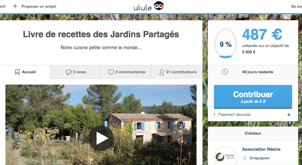 Livre de recettes des Jardins Partagés de Draguignan : Financement participatif